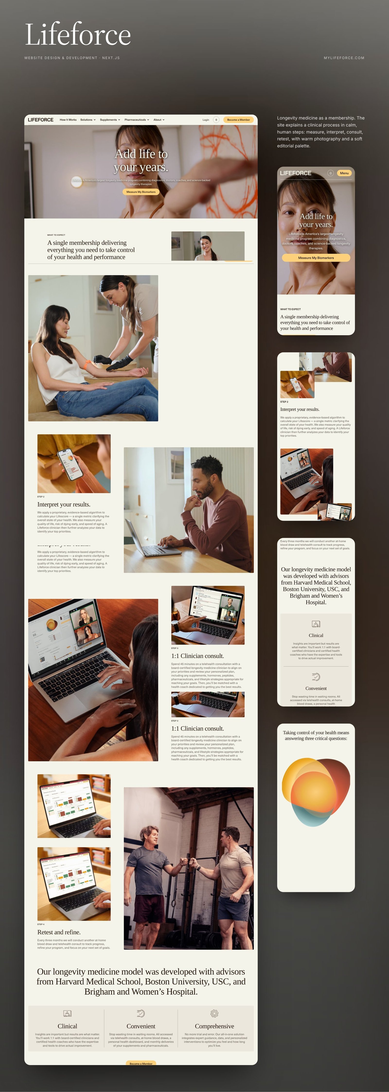 Lifeforce full homepage design with mobile sections