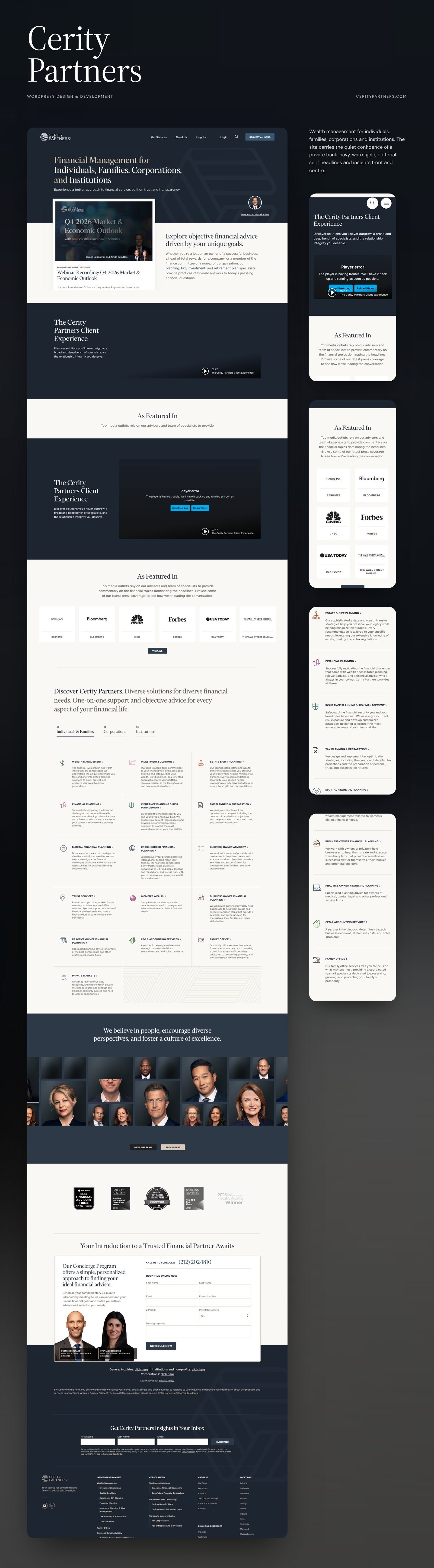 Cerity Partners full homepage design with mobile sections