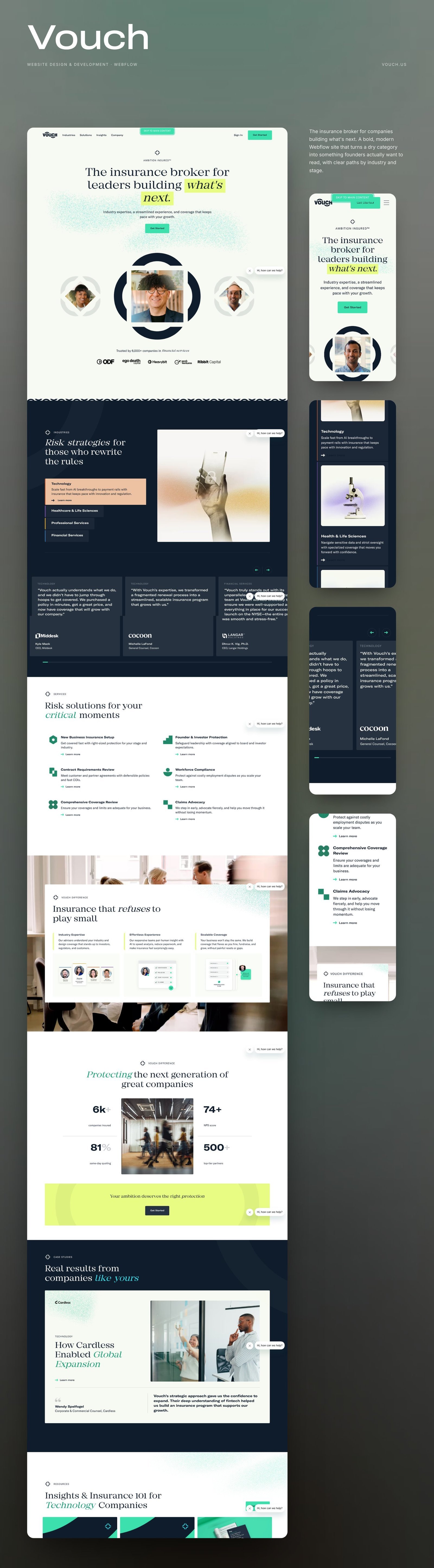 Vouch full homepage design with mobile sections