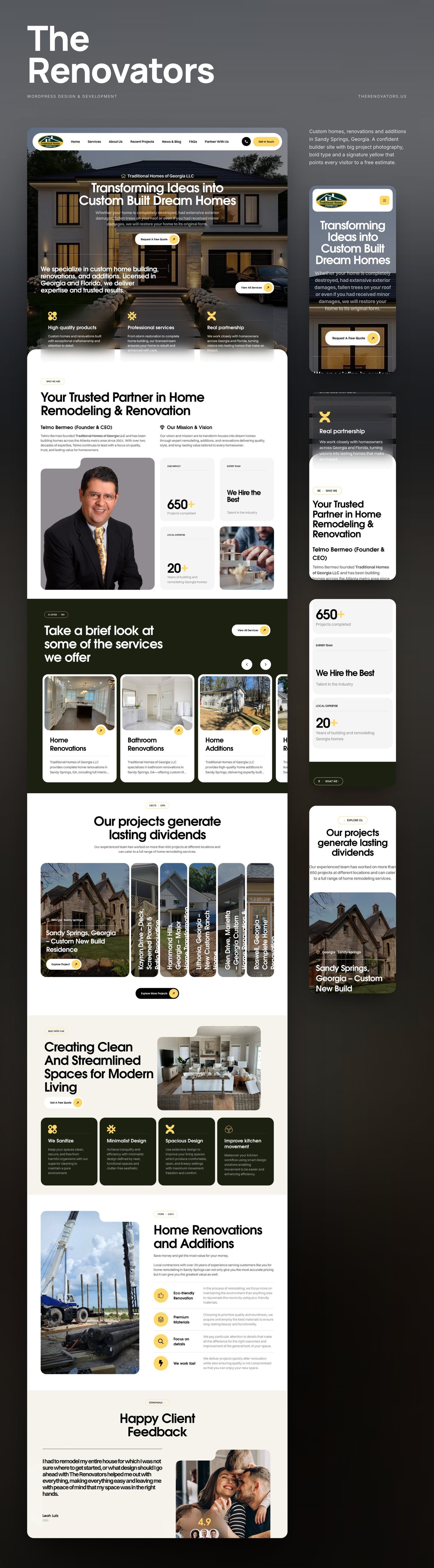 The Renovators full homepage design with mobile sections