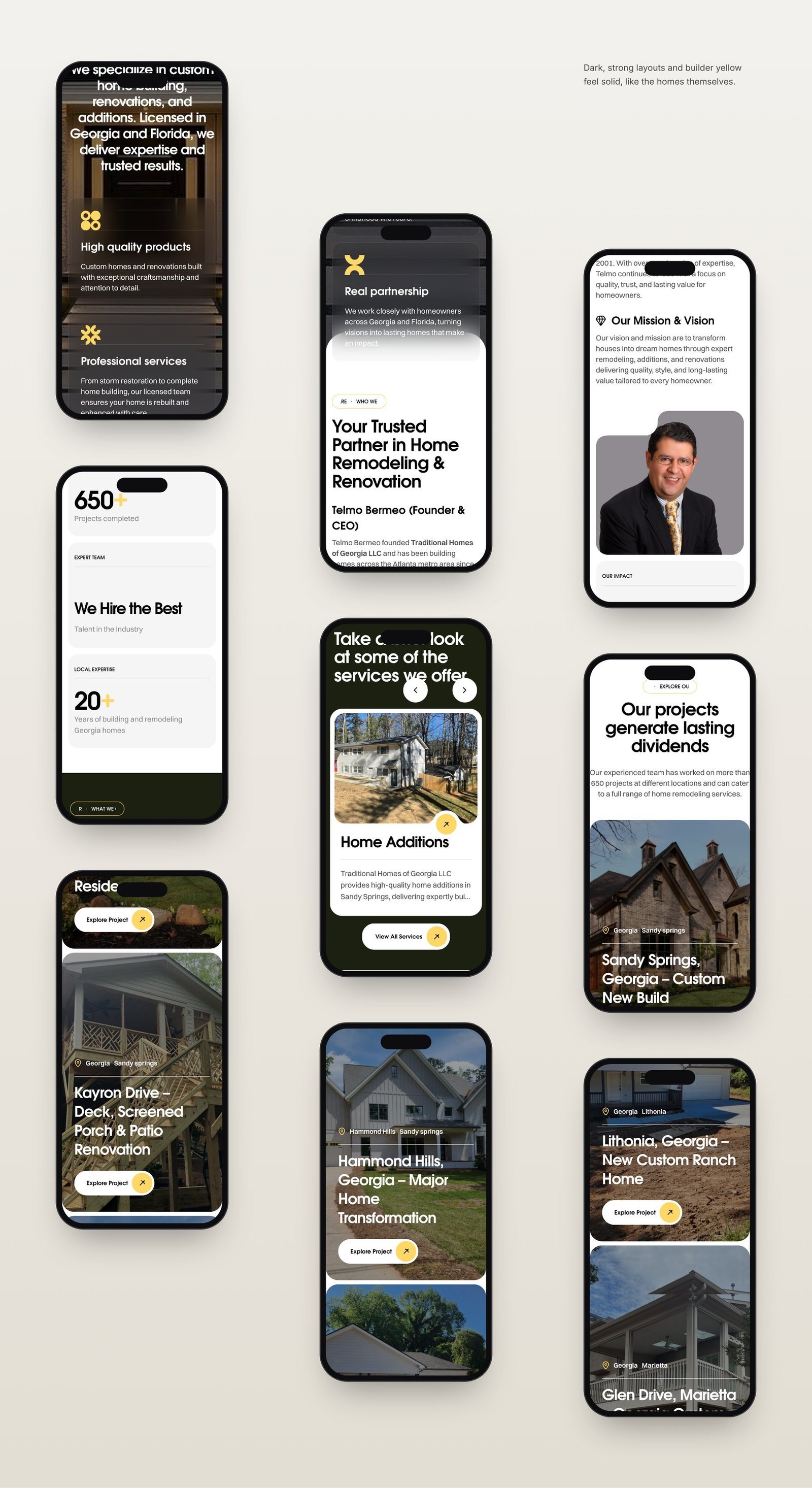 The Renovators mobile screens