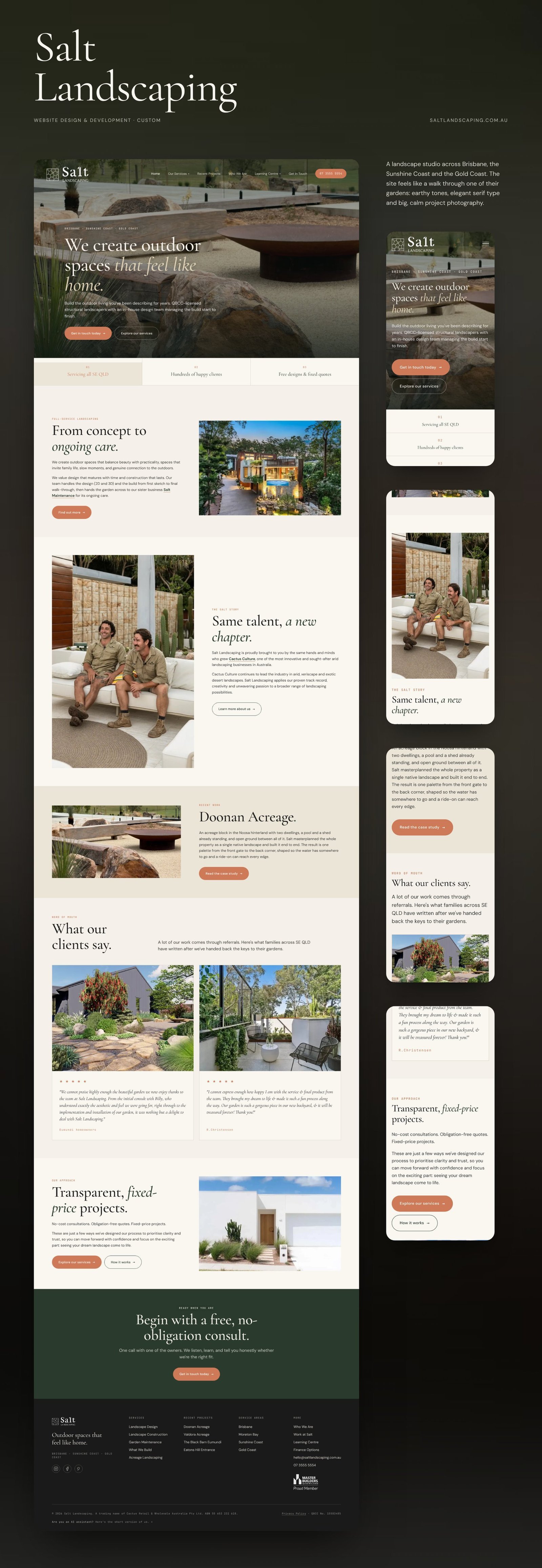 Salt Landscaping full homepage design with mobile sections