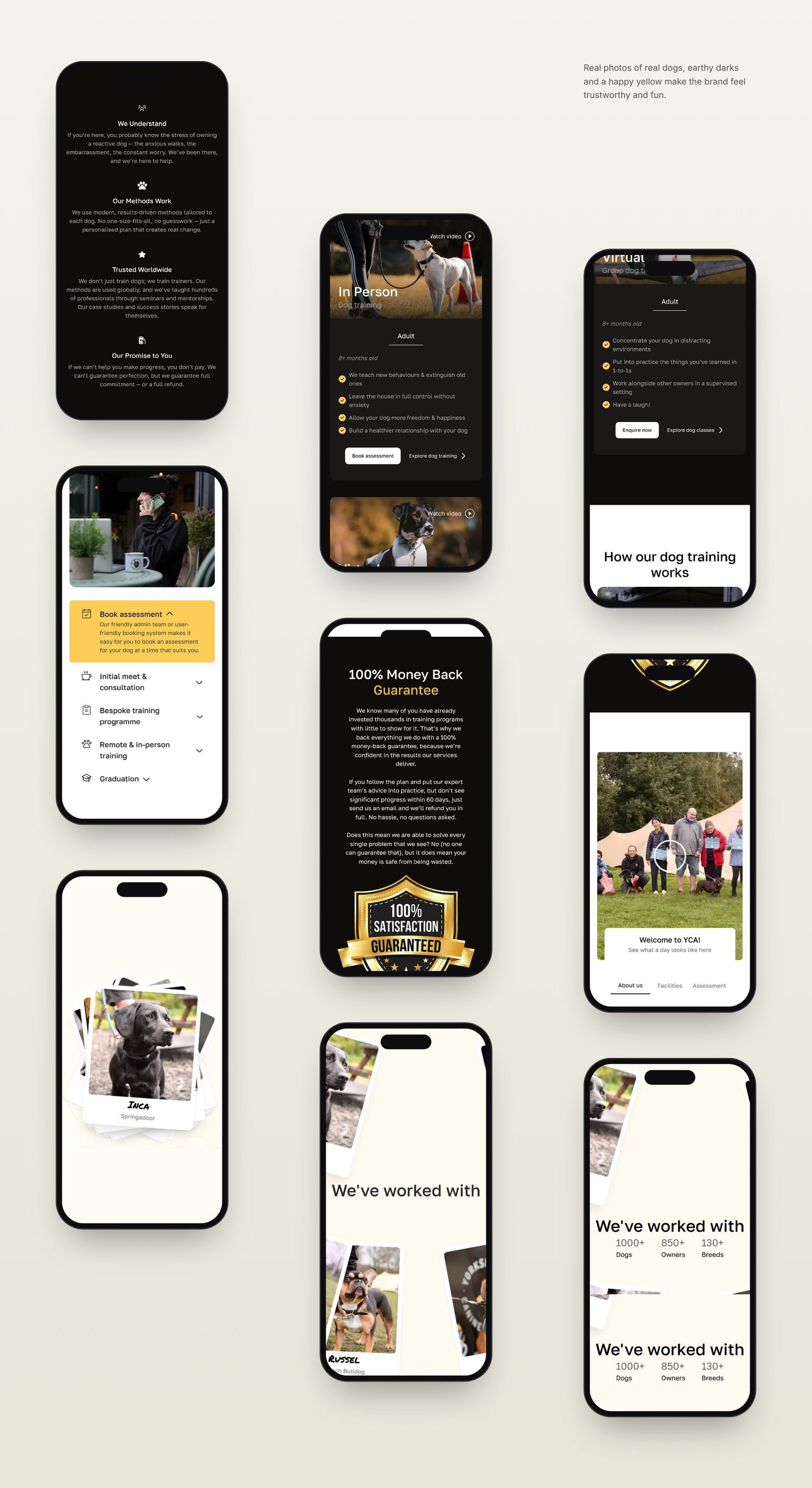Yorkshire Canine Academy mobile screens
