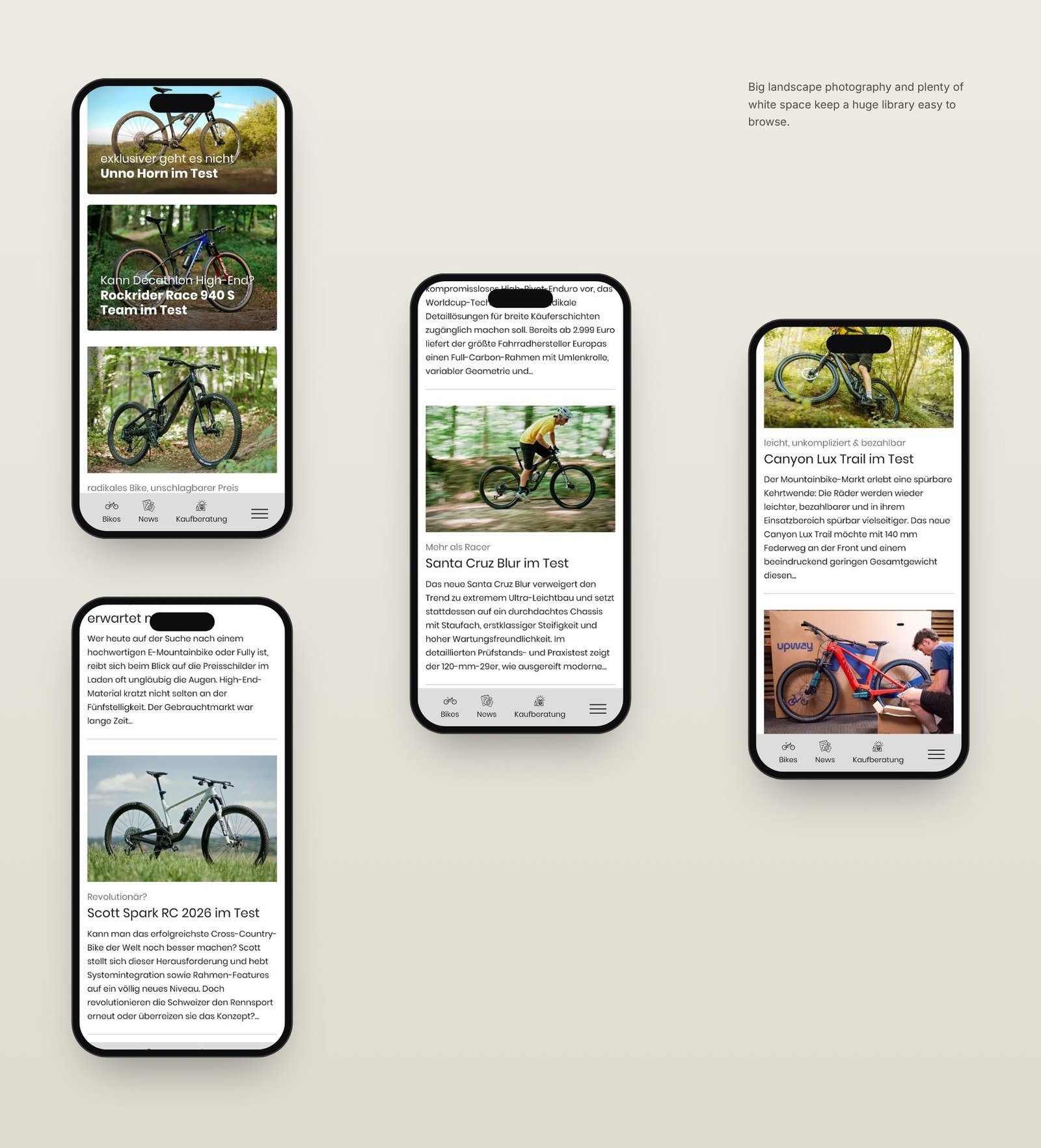 Bike-Test mobile screens