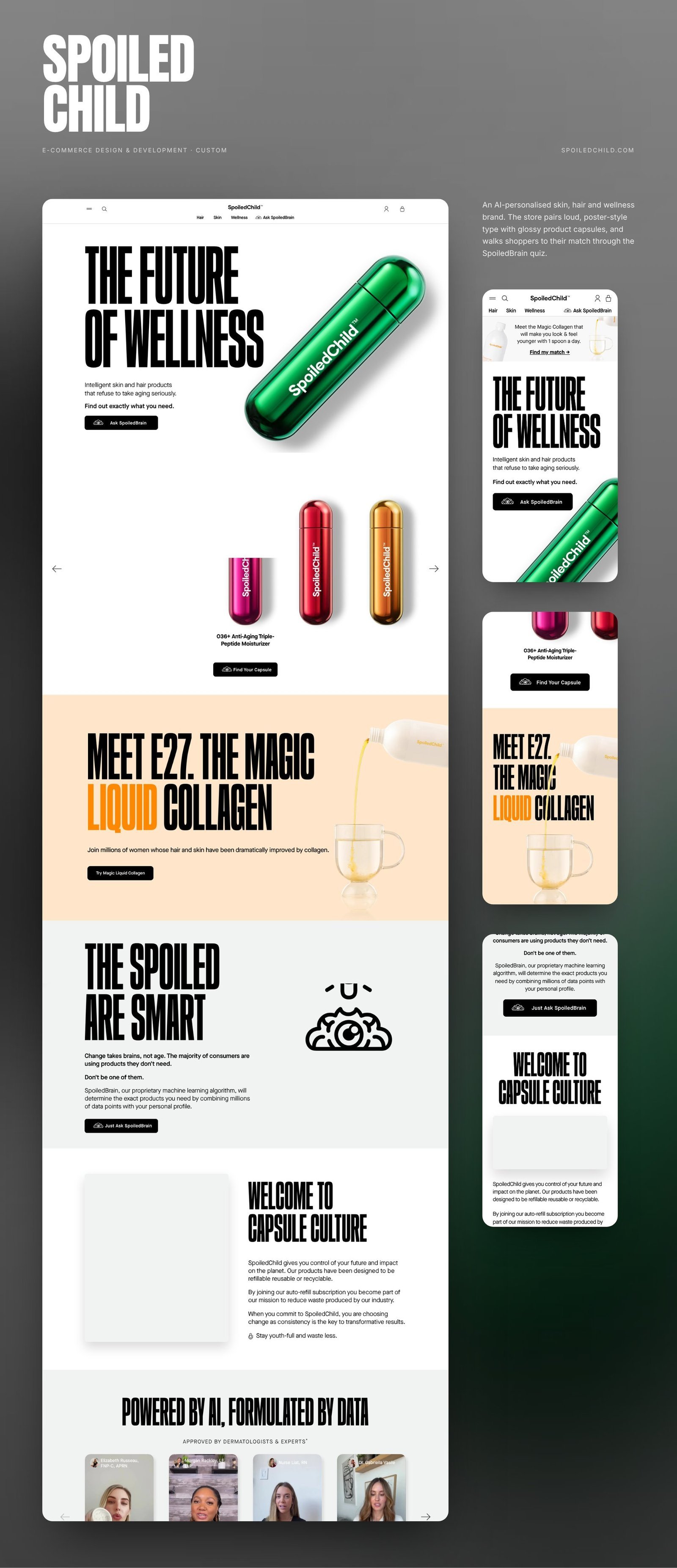SpoiledChild full homepage design with mobile sections