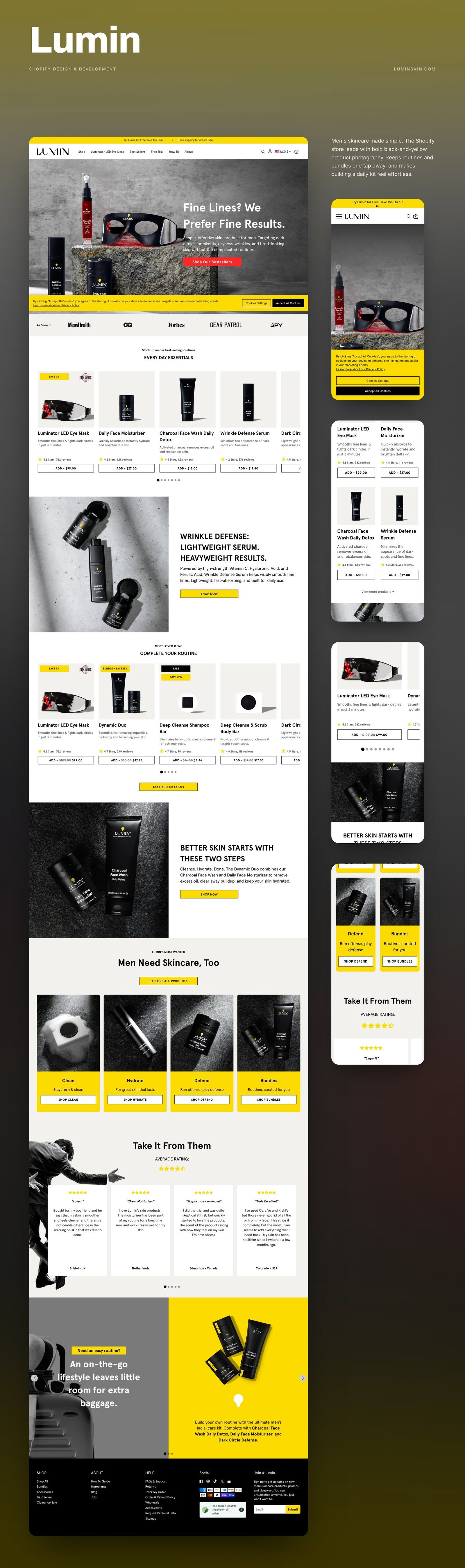 Lumin full homepage design with mobile sections