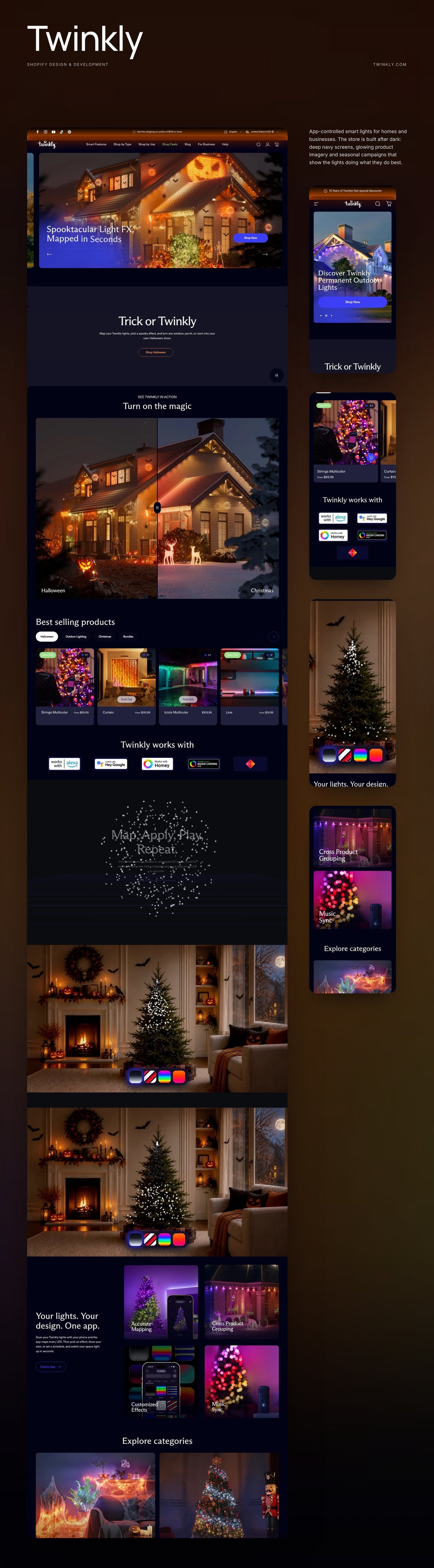 Twinkly full homepage design with mobile sections