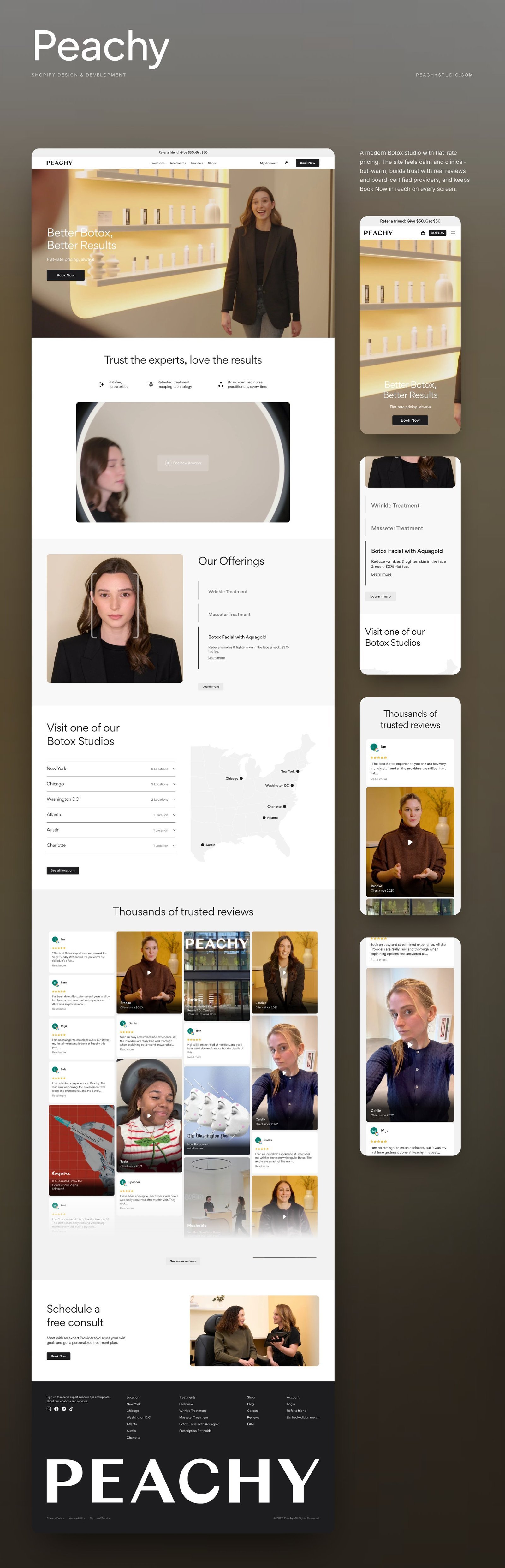 Peachy Studio full homepage design with mobile sections