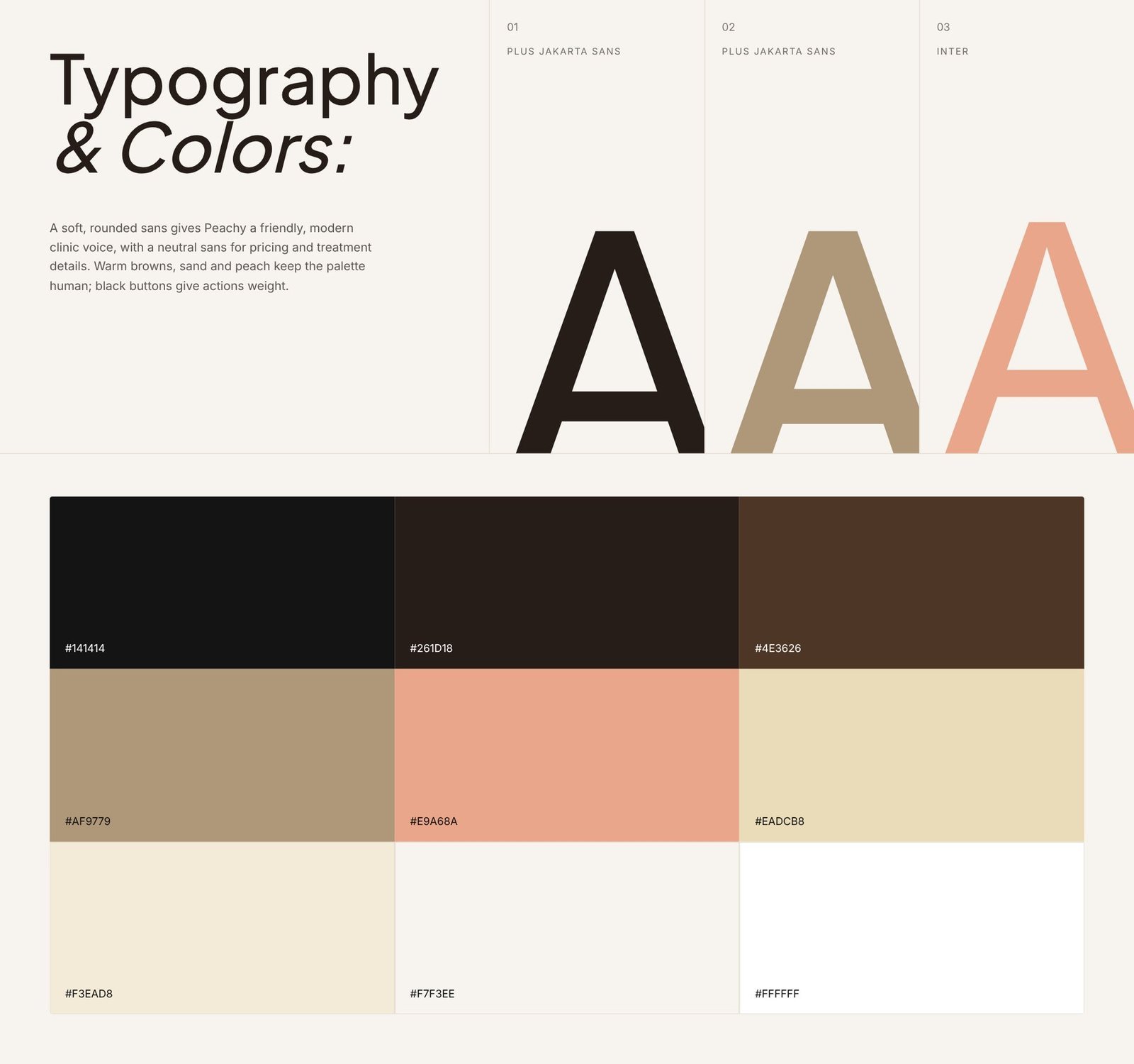 Peachy Studio typography and colour palette