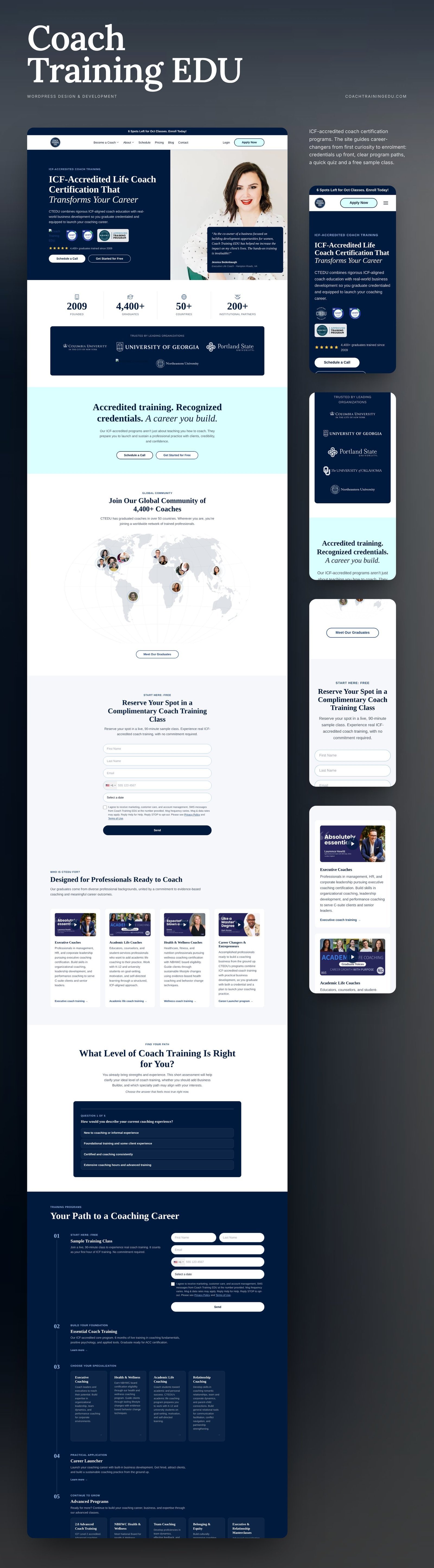Coach Training EDU full homepage design with mobile sections