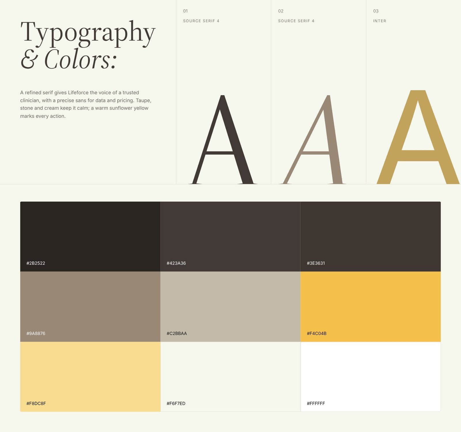 Lifeforce typography and colour palette