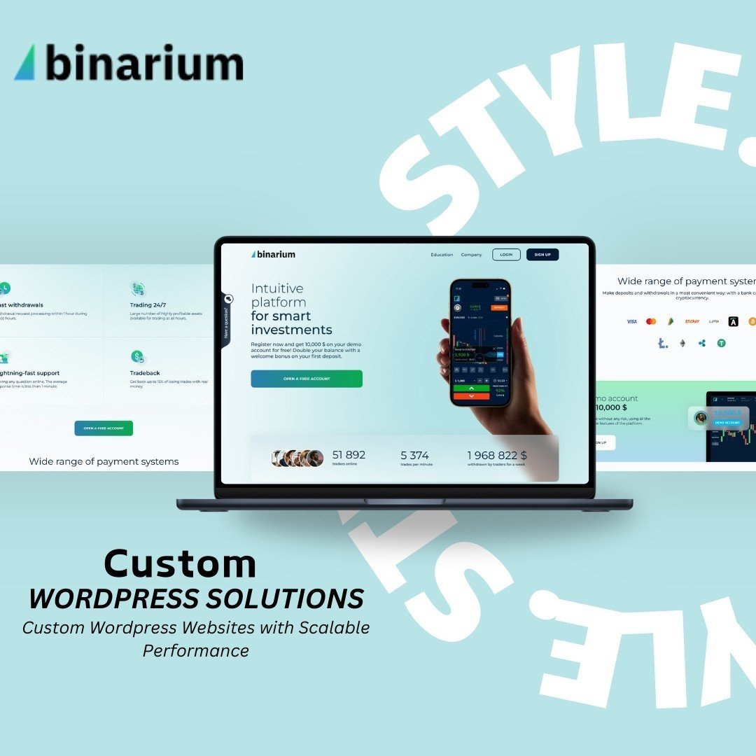Binarium custom WordPress website on a laptop